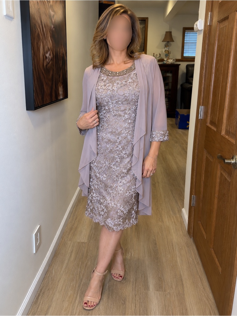 R&M Richards Size 10 Mauve Lace Beaded Dress Jacket 2 Piece Formal Mother of the